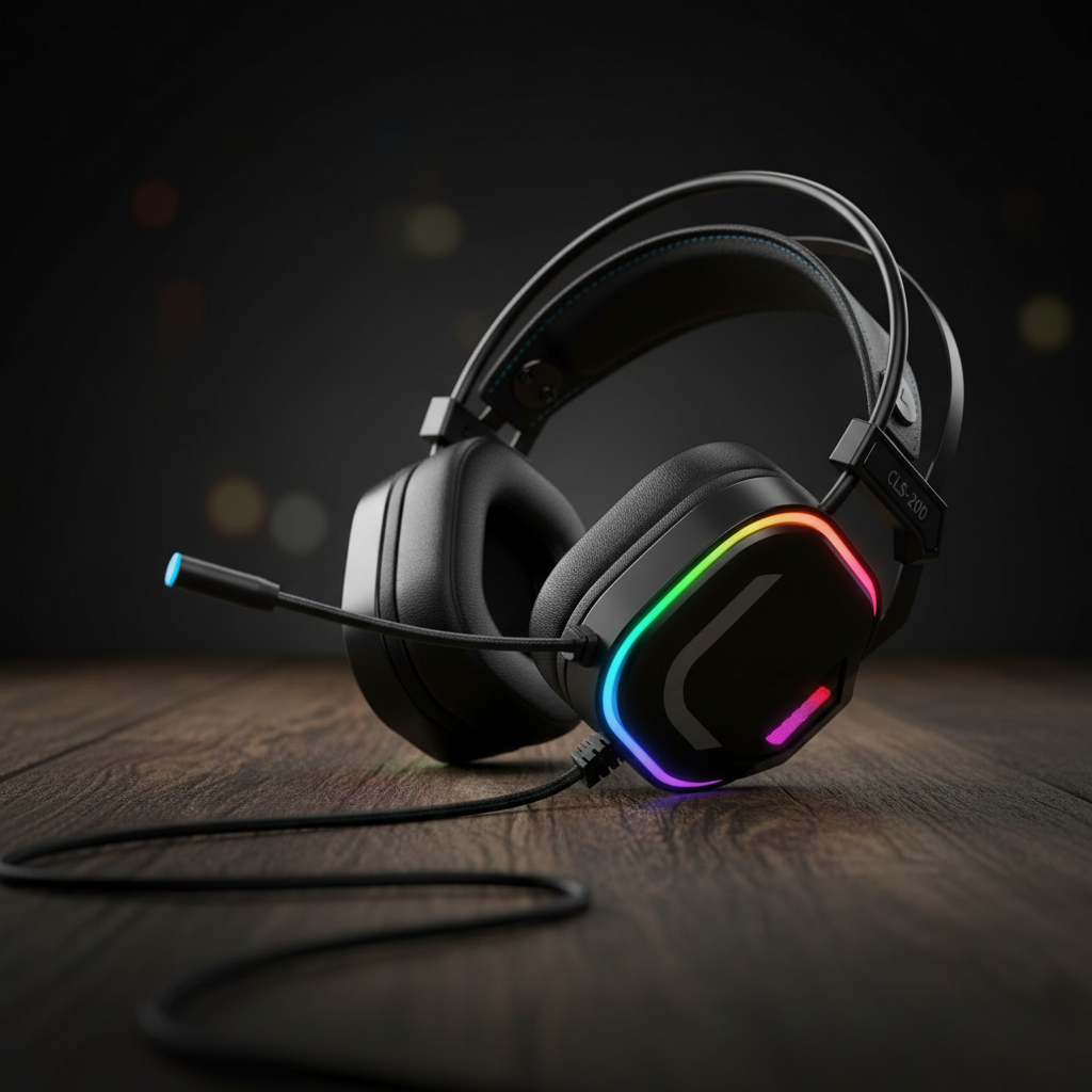 سماعة ألعاب Colusi CLS-200 سماعة رأس سلكية ميكروفون عازل للضوضاء، صوت محيطي ضوء RGB| أسود