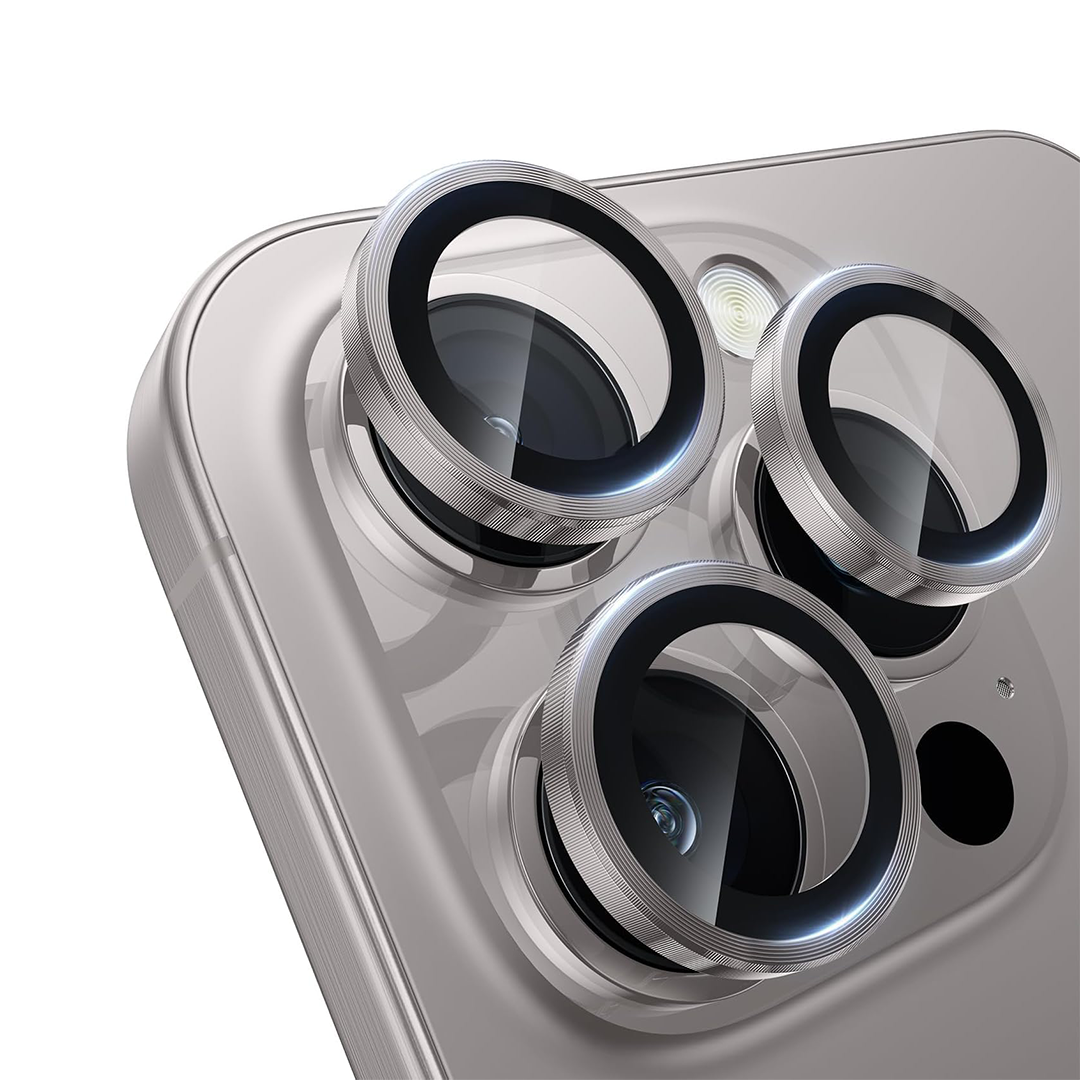 حماية عدسة كاميرا من Asli Edgeguard Series بزجاج كورنينج 9H لهواتف iPhone 15 Pro / 15 Pro Max | تيتانيوم رمادي