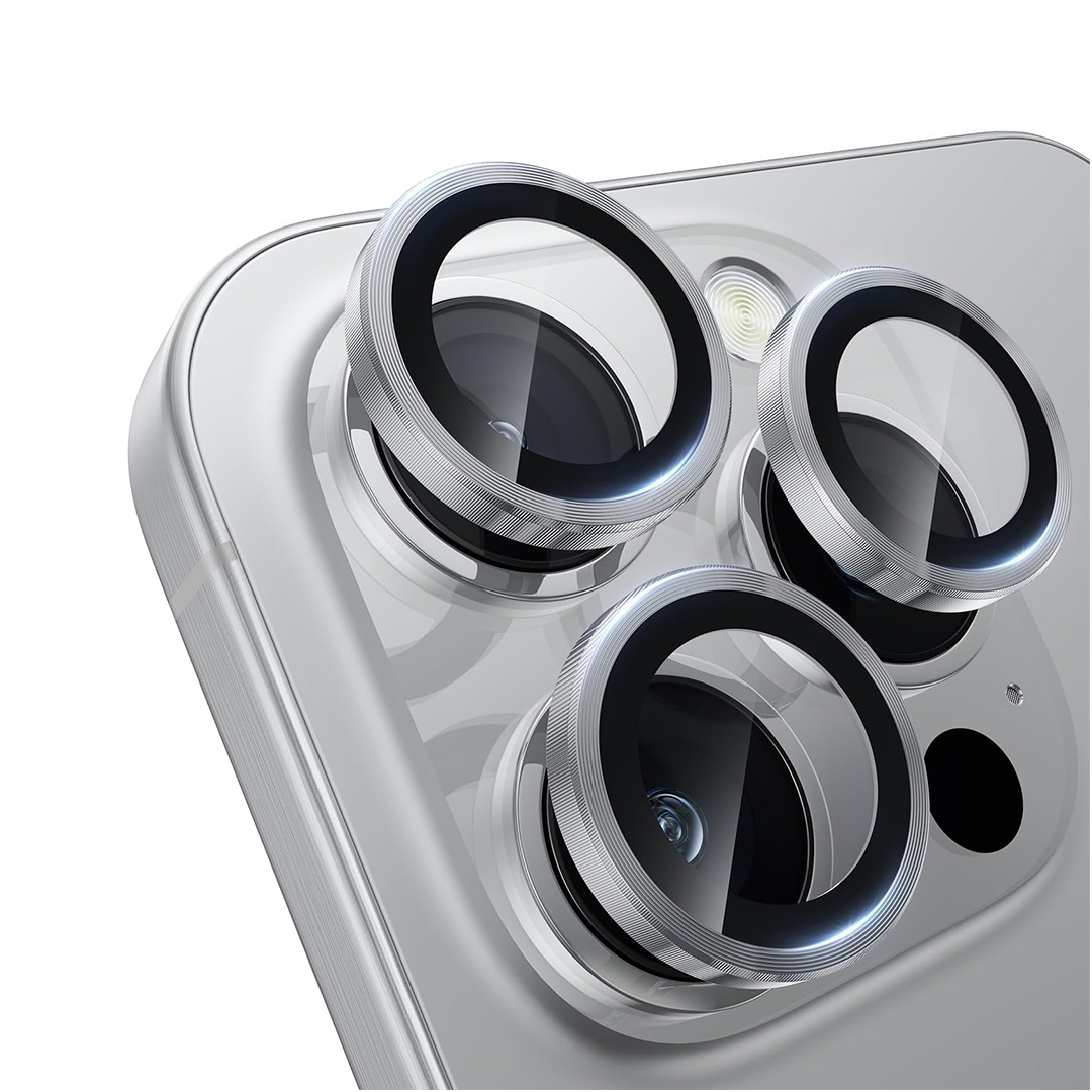 حماية عدسة كاميرا من Asli Edgeguard Series بزجاج كورنينج 9H لهواتف iPhone 15 Pro / 15 Pro Max | فضي