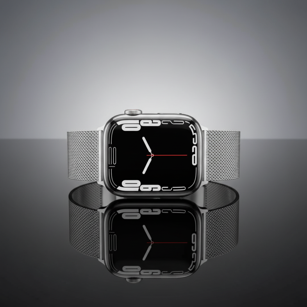 ساعة Apple Watch Series 7 (GPS + Cellular) مقاس 45 مم – هيكل ستانلس ستيل فضي مع سوار ميلانيز فضي