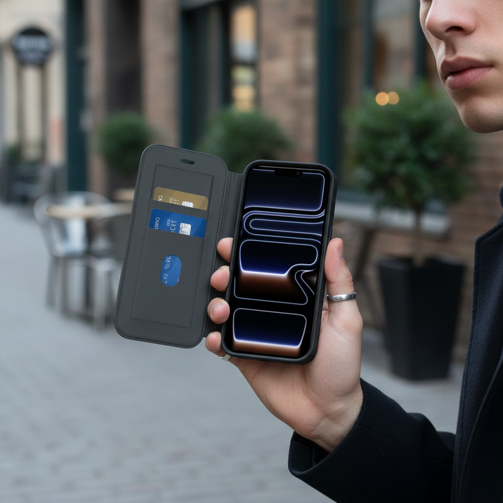 كفر حماية بمحفظة MagFlip من LZEL لجهاز iPhone 17 Pro Max | أسود