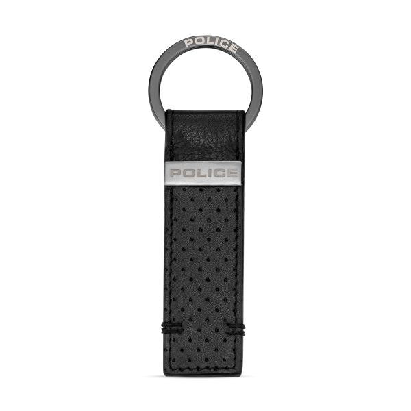 Police Orion Mens Leather Perforated Keyring Black