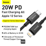 Baseus Silky Series Fast Charging Cable USB-C to iP 20W 2m | Cluster Black