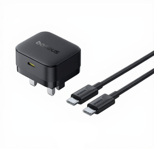 شاحن Baseus Palm سريع 1C بقوة 30 واط | أسود (مع كابل Baseus USB-C إلى USB-C بقوة 60 واط)