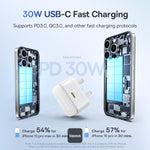 شاحن Baseus Palm سريع 1C بقوة 30 واط | أبيض مون (مع كبيل Baseus USB-C إلى USB-C بقوة 60 واط)