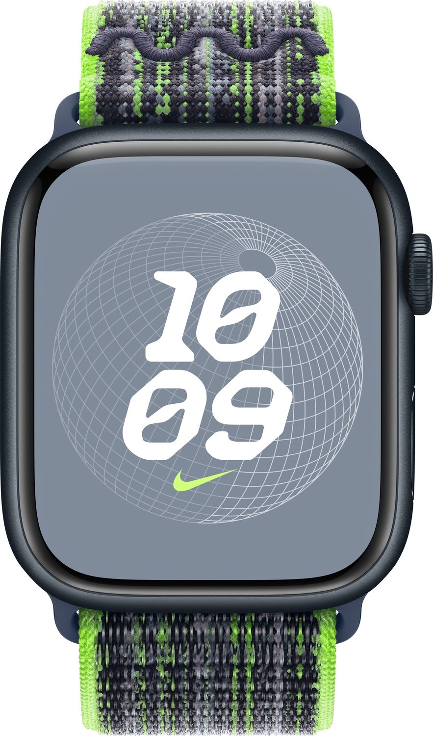 سوار Nike الرياضي باللون الأخضر/الأزرق الساطع لساعة Apple Watch مقاس 45 مم | MTL43