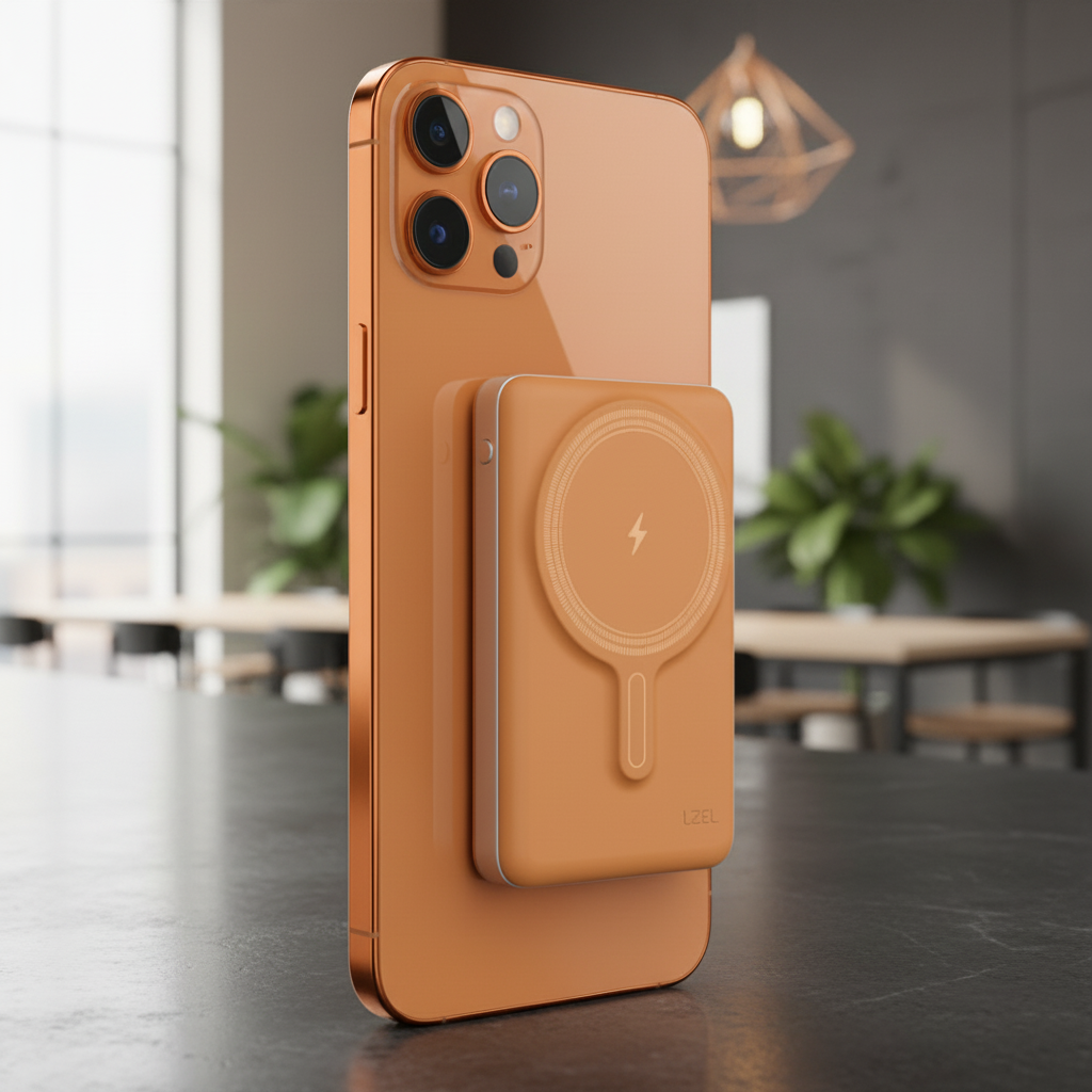 Novus MagPower  بطارية شحن متنقلة محمولة من ليزل PD بسعة 10,000 مللي أمبير بقوة 20 واط متوافق مع  MagSafe مع كيبل USB-C  | برتقالي