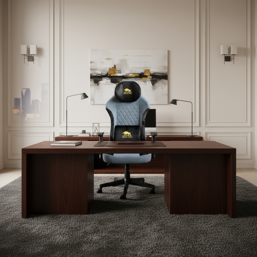 كرسي الألعاب مع مسند رأس مصبوب للأعلى والأسفل - إصدار قماش من Black Bull | أسود/أزرق