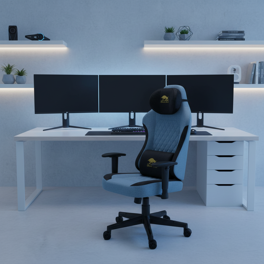 كرسي الألعاب مع مسند رأس مصبوب للأعلى والأسفل - إصدار قماش من Black Bull | أسود/أزرق