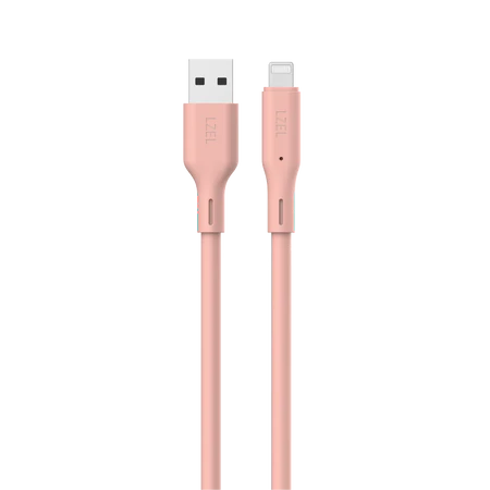 كيبل من Lzel معتمد USB-A إلى Lightning ، نقل بيانات بسرعة 480Mbps، طاقة 5V 3A، غلاف سيليكون سائل ناعم، هيكل TPE، طول 1 متر | بنفسجي