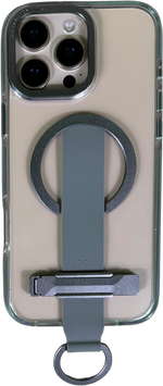 LZEL iPhone 16 Pro Max Primemag Grip Anti-drop Case With Metal Ring And Silicone Band | Clear/Gray