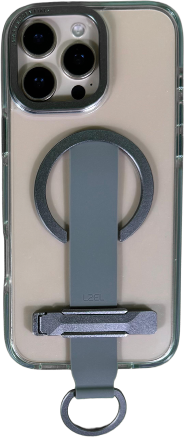 LZEL iPhone 16 Pro Max Primemag Grip Anti-drop Case With Metal Ring And Silicone Band | Clear/Gray