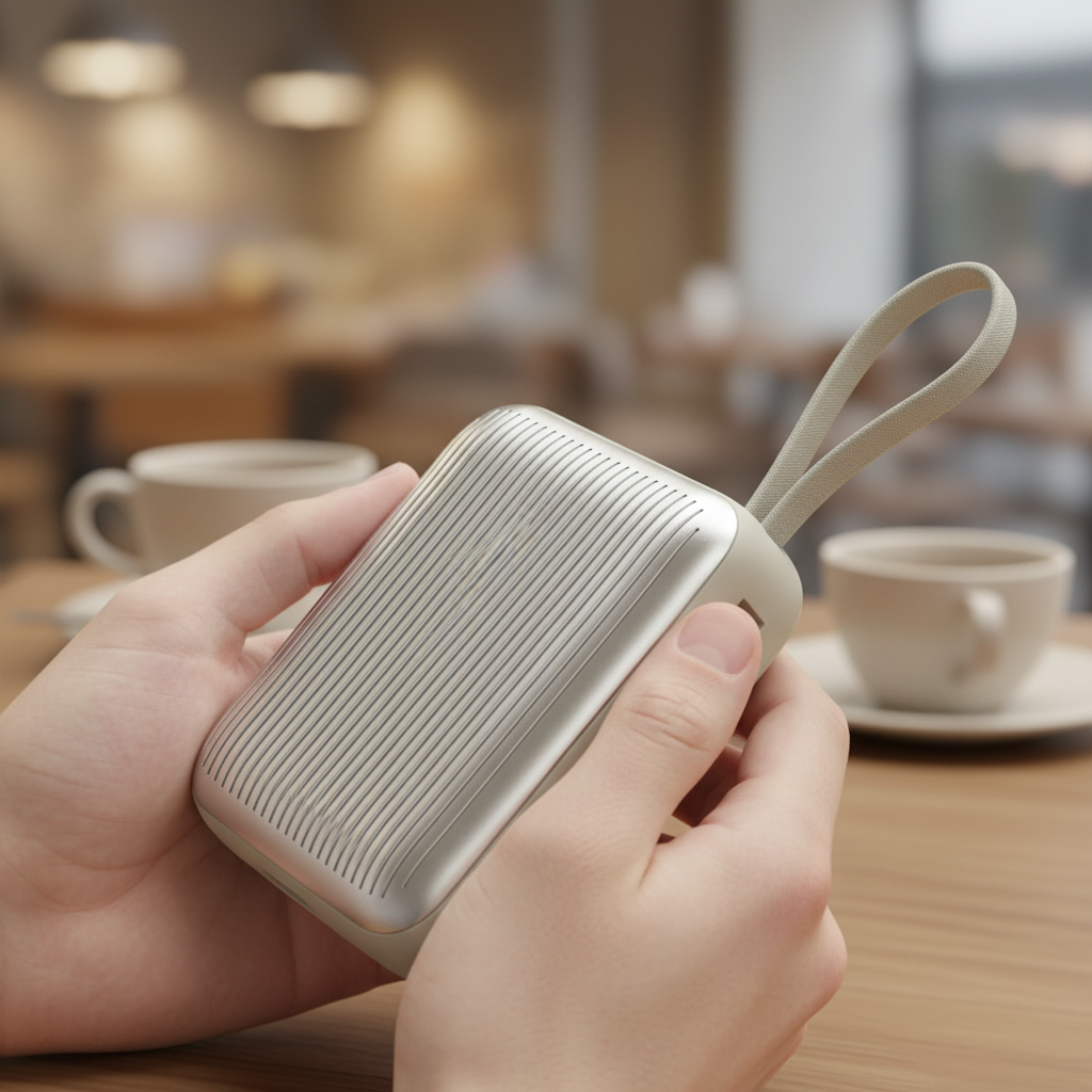 LZEL Neurode Sync - 10,000mAh PD Mini Power Bank 22.5W with Built-in Cable | Silver