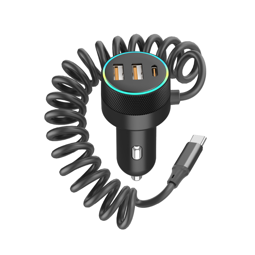 LZEL PulseCharge Pro 70W Multi-Port Car Charger with 7-Color LED Light