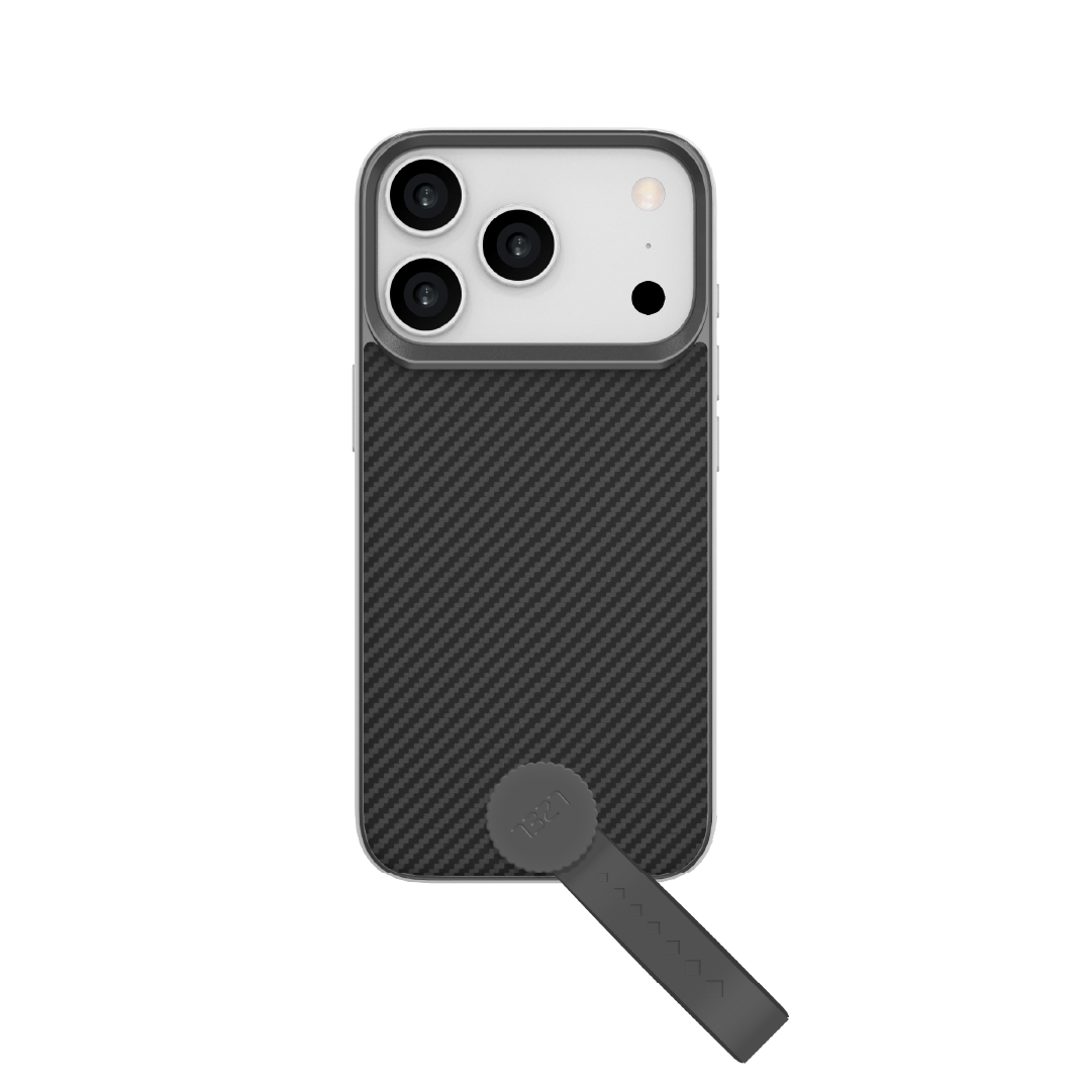 LZEL MagCarbon Strap Carbon Design with 360° Grip and Raised-Edge Protection Case for iPhone 17 Pro Max | Black