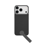 LZEL MagCarbon Strap Carbon Design with 360° Grip and Raised-Edge Protection Case for iPhone 17 Pro | Black