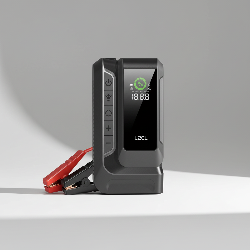 LZEL EnergizeIgnite Air 12000mAh 12V Car Jump Starter with LED Flashlight & Tire Inflator | Gray/Black