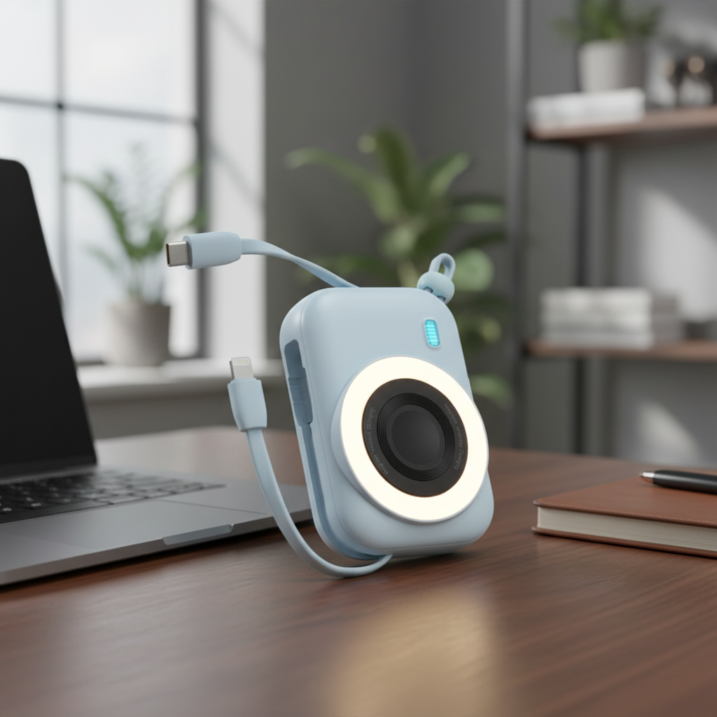 LZEL NanoFlex Nova – 10,000mAh Magnetic Power Bank with USB-C PD & Built-in Cable | Blue