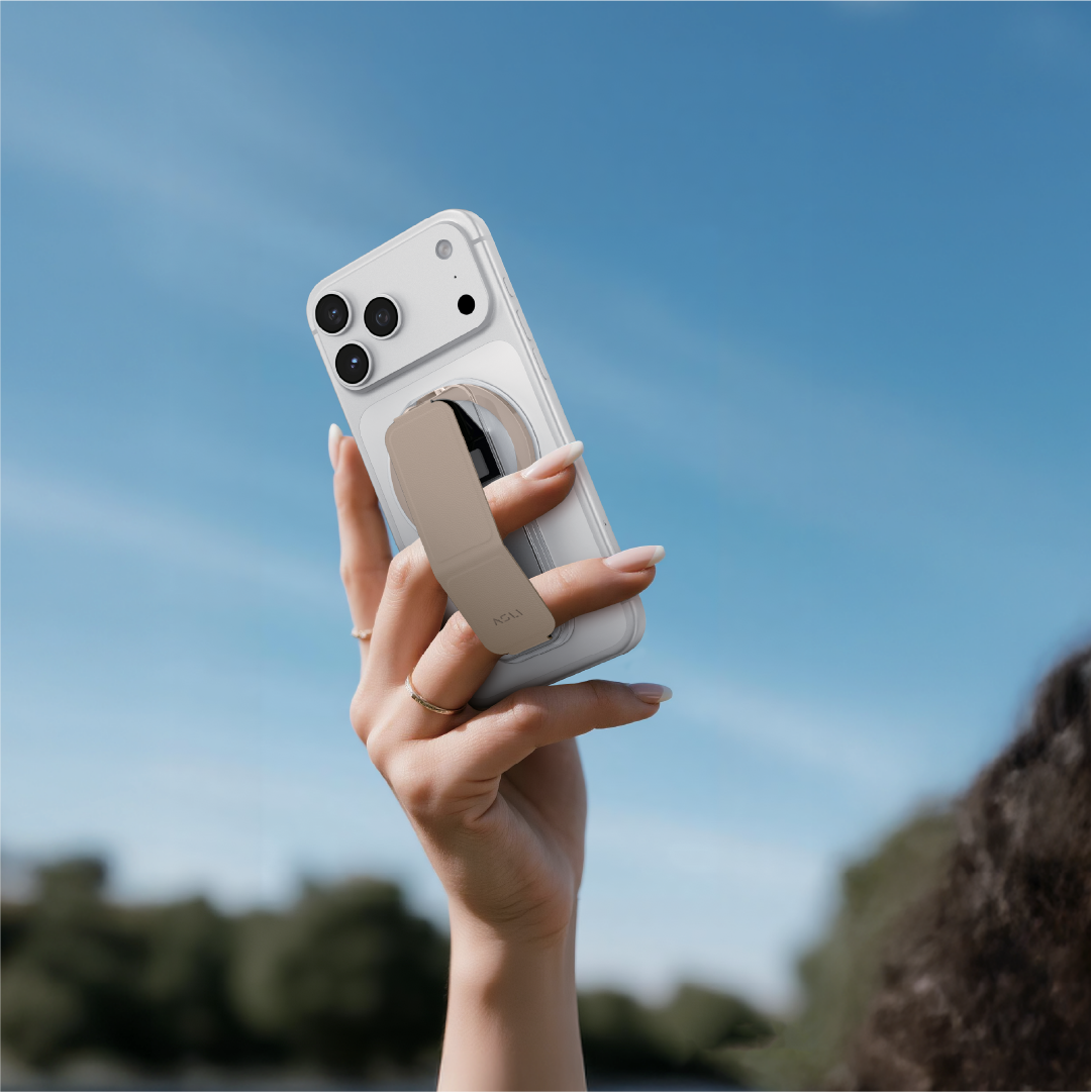 ASLI Magnetic Band Leather Grip & Foldable Stand 2-in-1 Functional Design | Desert Titanium