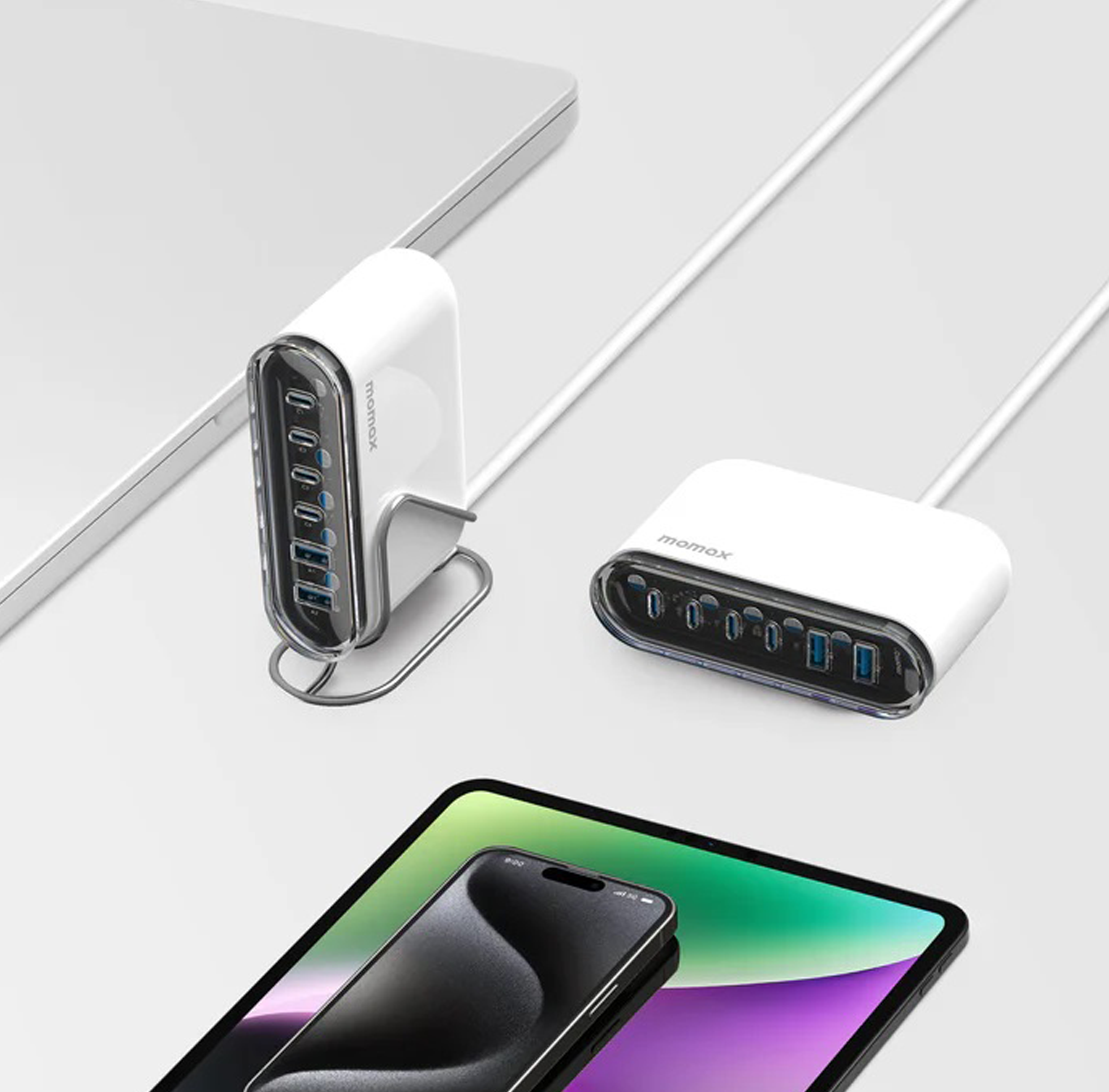 Momax تدفق شحن واحد + شاحن سطح المكتب 6 منافذ GaN بقوة 120 وات USB-C وUSB-A | UM55