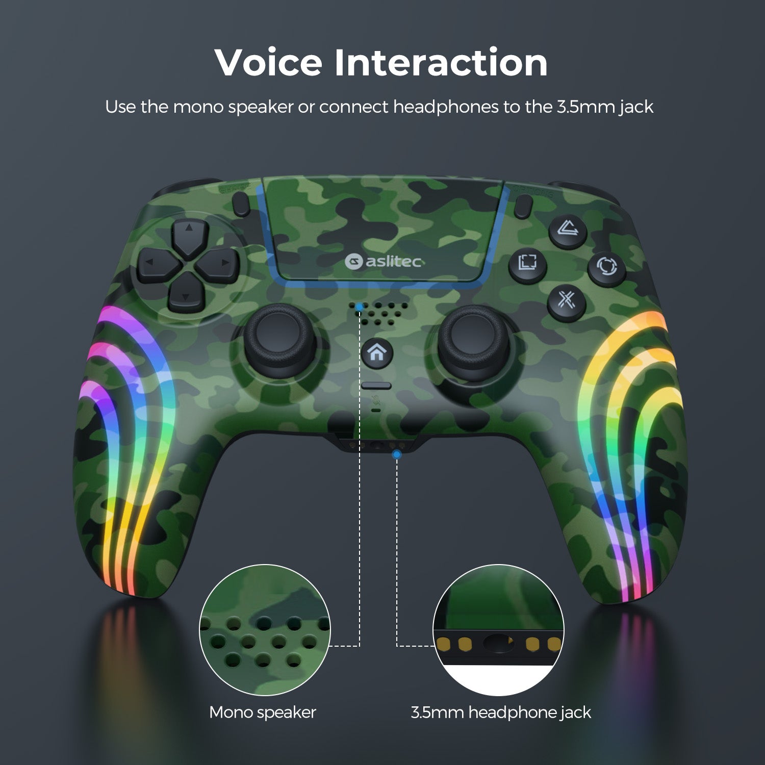 aslitec Wireless RGB Controller Applicable PS5/PC Console
