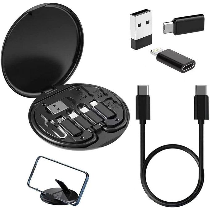 مجموعة محول كيبل شحن  USB Type-C إلى Micro USB / Lightning / USB-A – مع حامل هاتف | أزرق