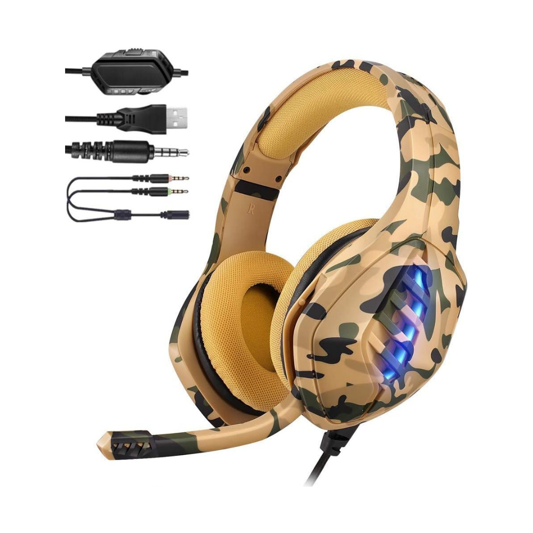 YJY Gaming Headset – Over-Ear, Noise-Cancelling Mic, 7-Color LED, Surround Sound