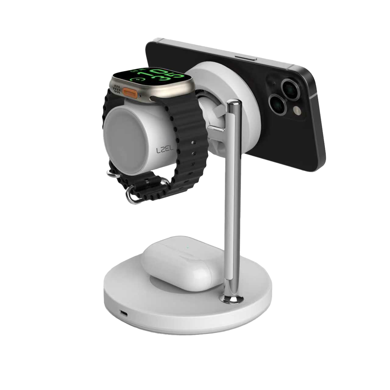 شاحن لاسلكي مكتبي من LZEL FlexDock Series 3-in-1 مغناطيسي | أبيض