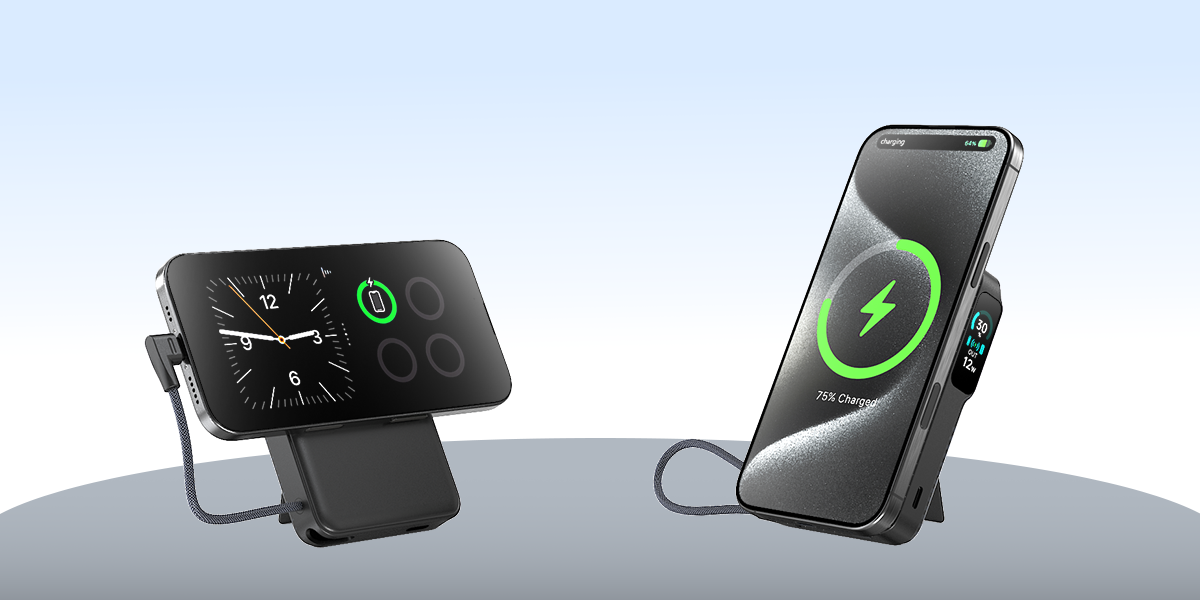 بطارية متنقلة Magcrest Flow من أسلي جلوبال 5 في 1 لاسلكي 10000 مللي أمبير بتقنية PD مع منفذي Type-C | أسود