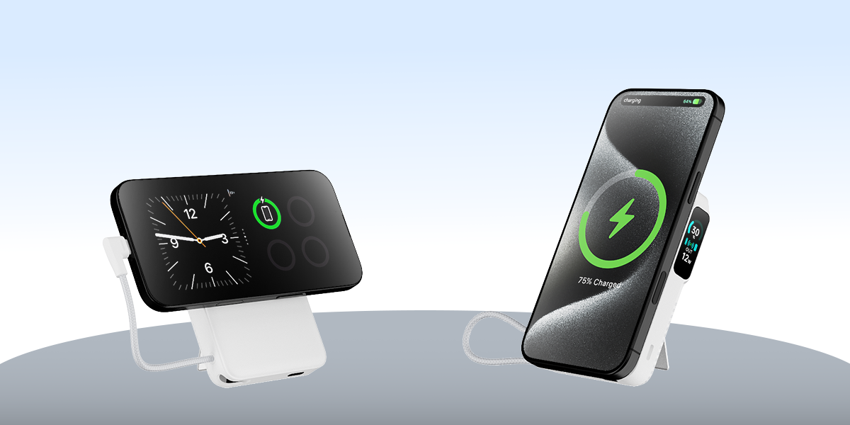 بطارية متنقلة Magcrest Flow من أسلي جلوبال 5 في 1 لاسلكي 10000 مللي أمبير بتقنية PD مع منفذي Type-C | أبيض