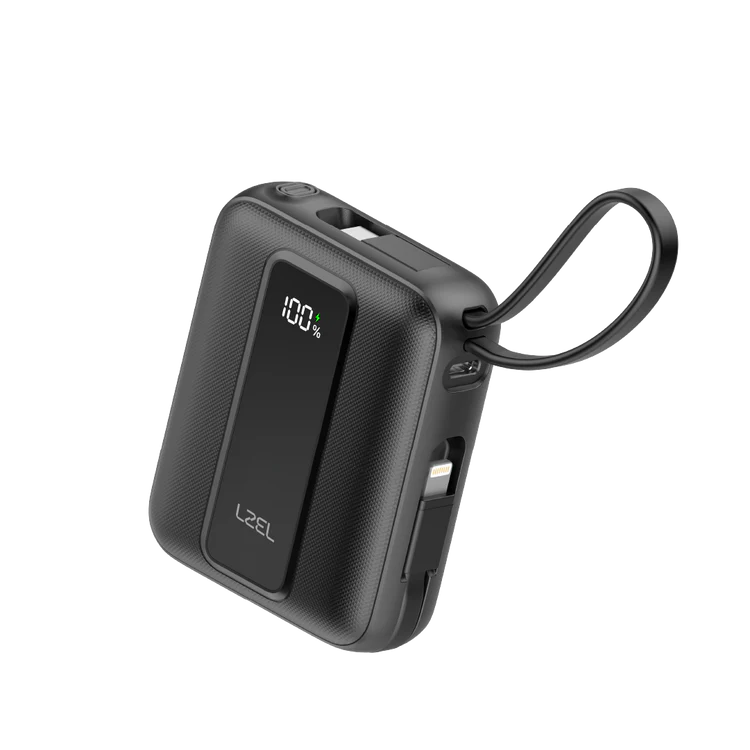 LZEL AMPNEO1O Mini 10000mAh PD Power Bank 30W | Built-in Type-C & Lightning Cable | Type-C Input/Output