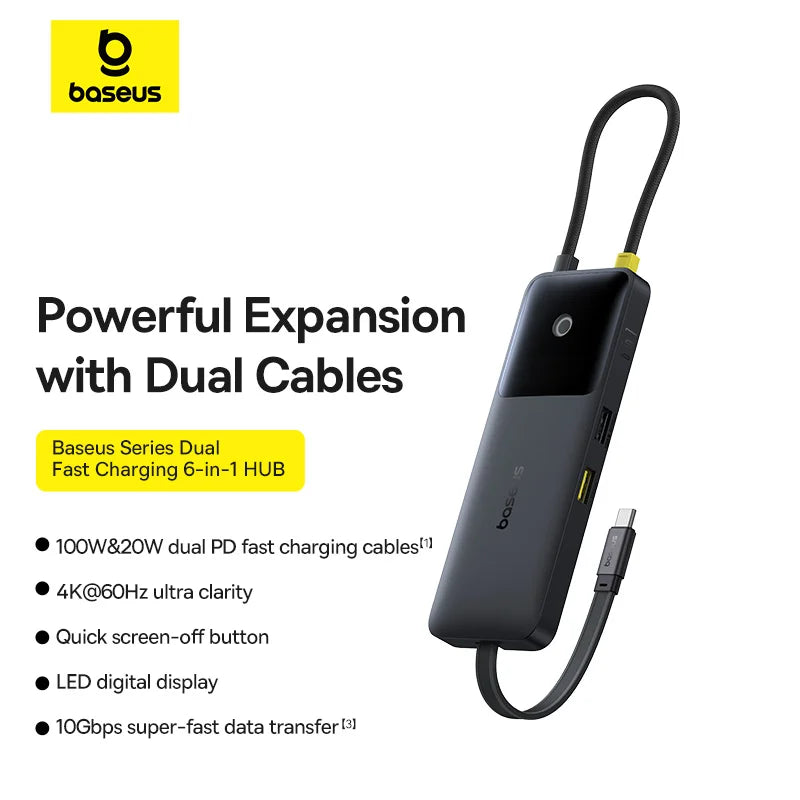 Baseus Dual Fast Charging 6-in-1 HUB | Cosmic Black