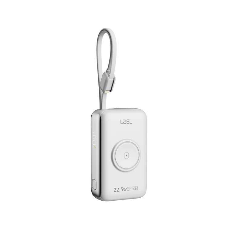 LZEL Ampflow10 Mini 10000Mah Pd Power Bank 22.5W | Built-In Type-C & Lightning Cable | Wireless Charging