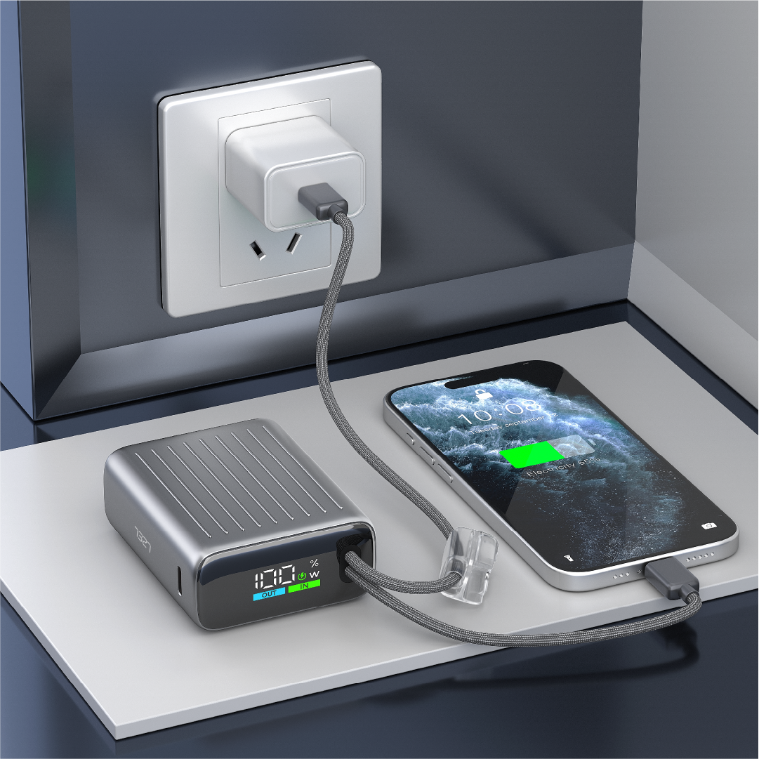 LZEL Neurode 10K Pd 35W Mini Power Bank Pd3.0 & Qc3.0 | Usb-C Cable & Lightning Cable | Gray