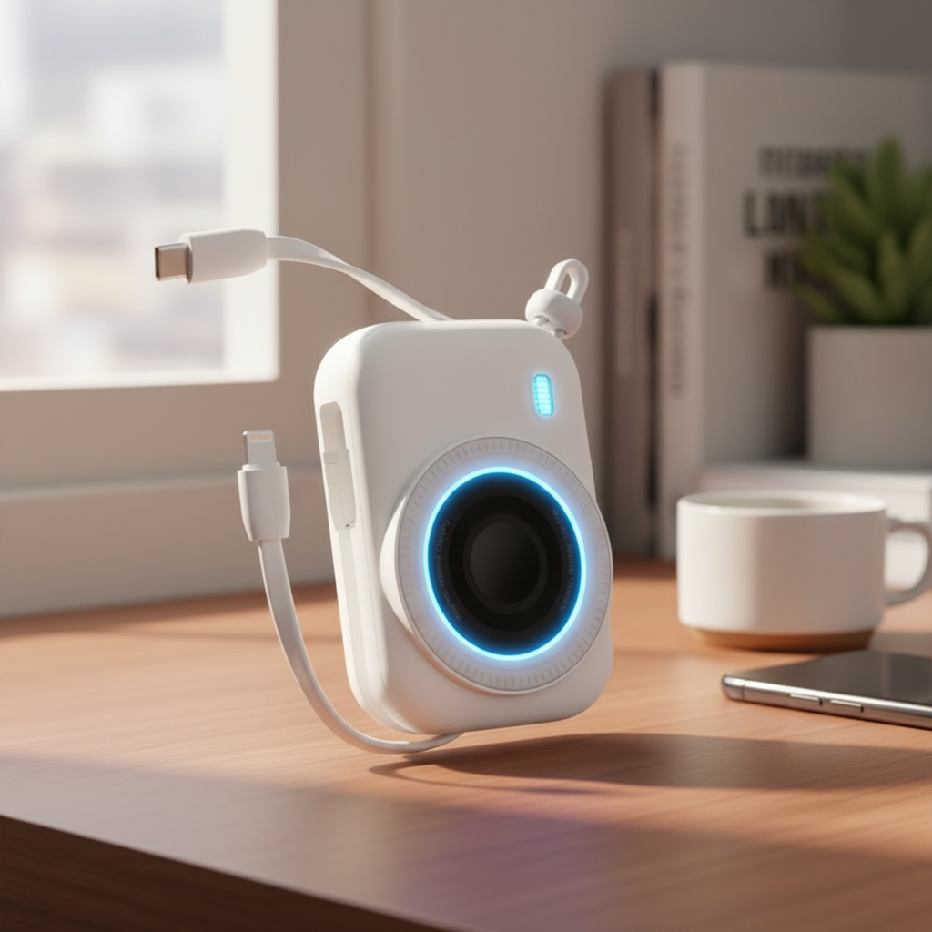 بطارية متنقلة من ليزل مغناطيسي بسعة 10,000 مللي أمبير مع شحن PD عبر USB-C وكابل مدمج | أبيض