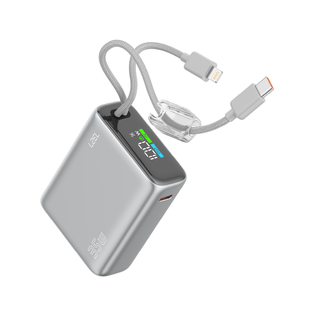 LZEL Neurovolt 10K Pd 35W Mini Power Bank Pd3.0 & Qc3.0 | Usb-C Cable & Lightning Cable | Silver