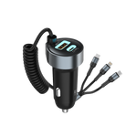 LZEL PulseCharge Pro3 50W Dual Port - USB C PD & USB A - Car Charger with Built in Cables