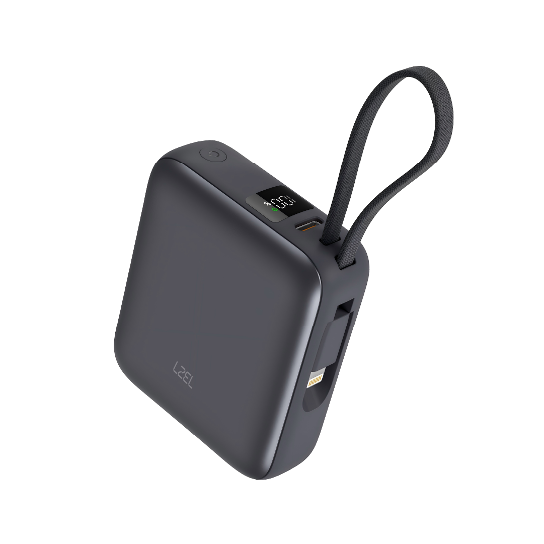 LZEL Neurode Sync Mini 10000Mah  Pd3.0 & Qc 3.0|25.5W|Built-In Type-C & Lighting Power Bank | Gray