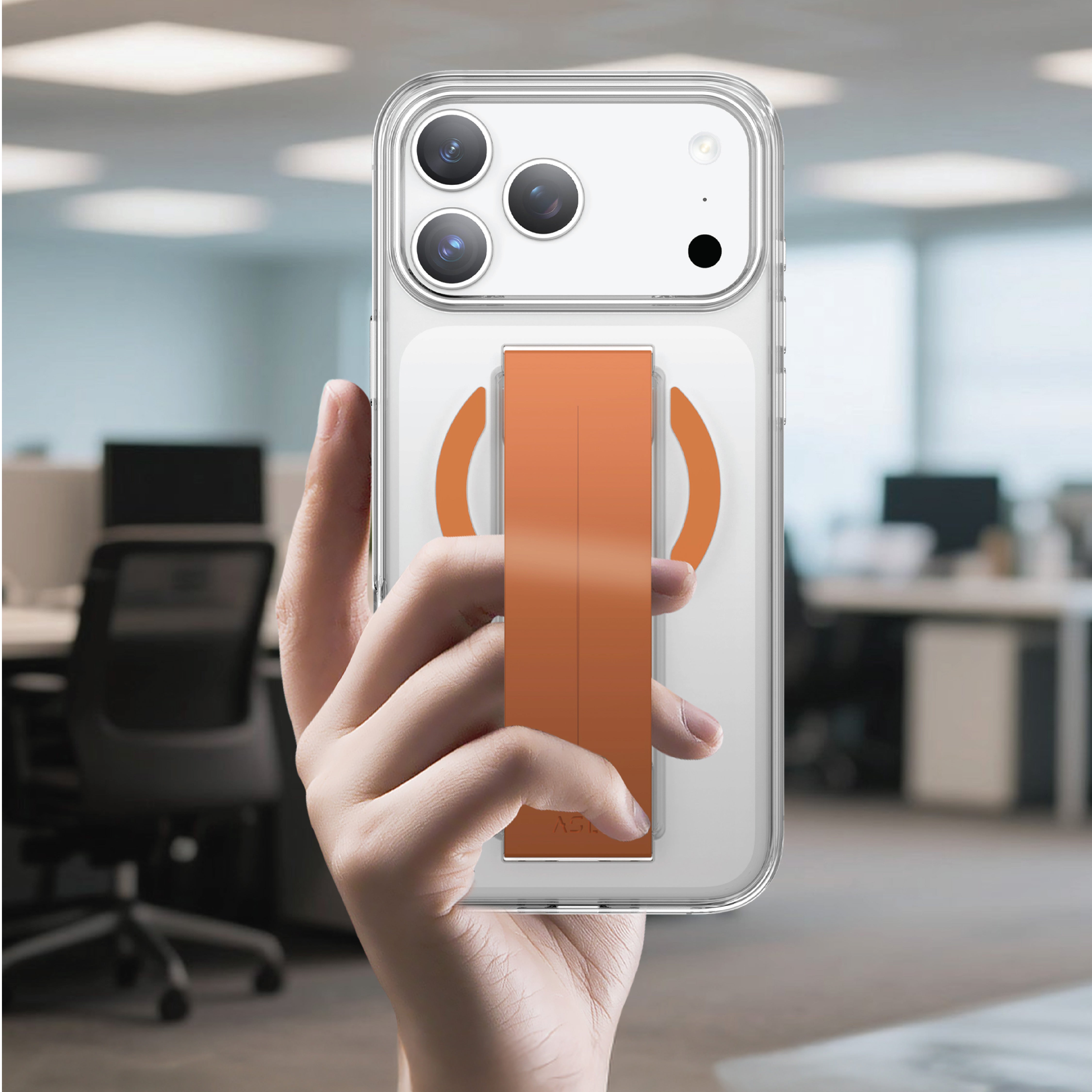 Asli Global MagTrox Siliox Grip Transparent MagSafe Case for iPhone 17 Pro Max | Orange Titanium