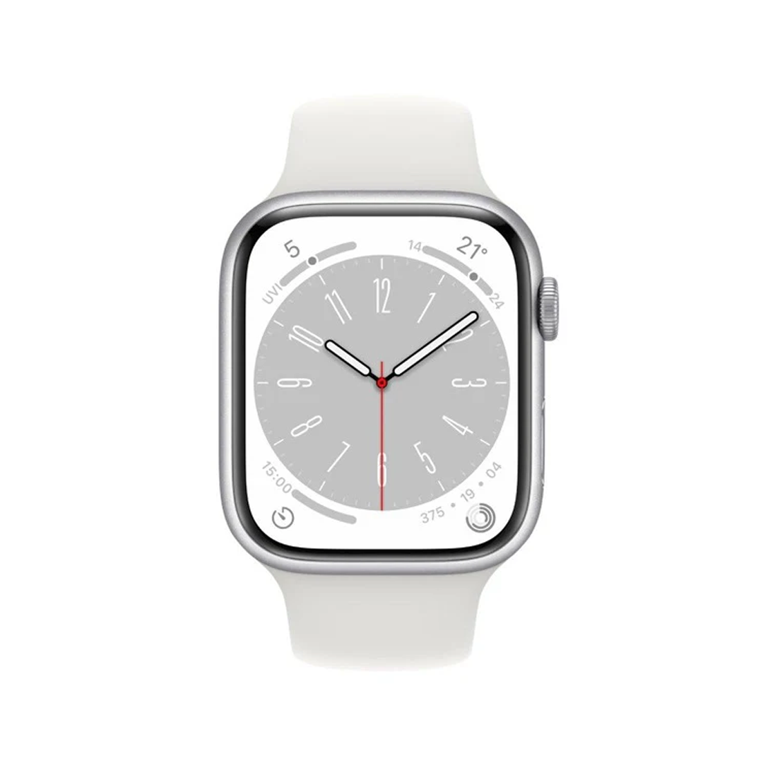 Apple Watch Series 8 GPS + Cellular 45mm Silver Aluminium Case with White Sport Band - Regular