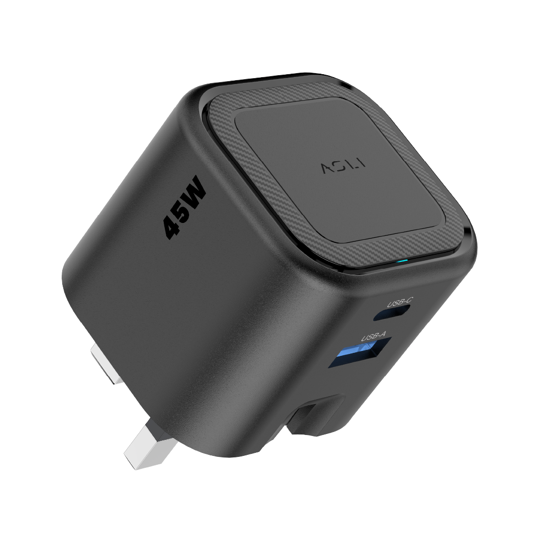 Asli  Global Powercore 45 Gan Dual Port Usb-A & Usb-C Fast Charger | Black