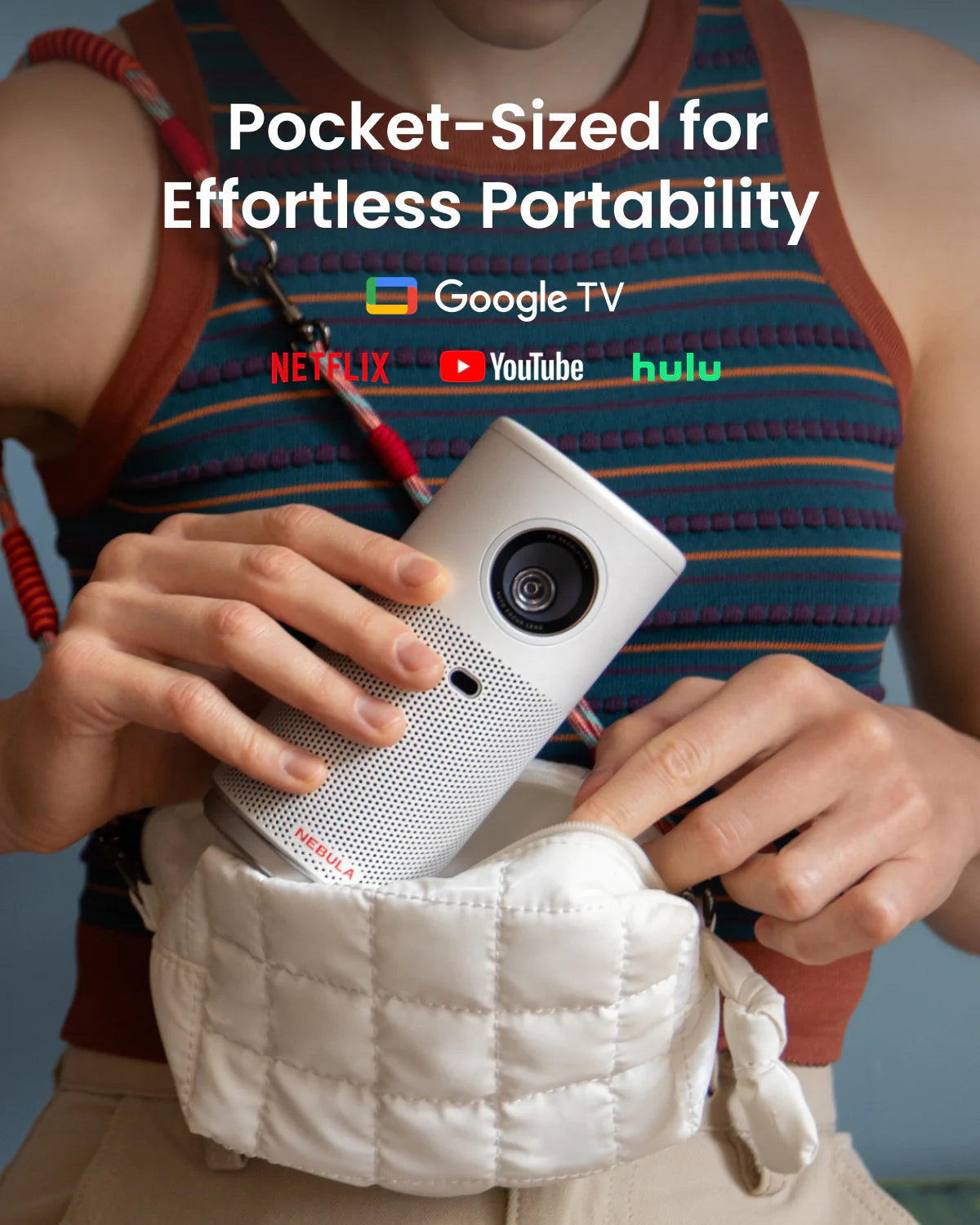 Nebula Capsule Air Smart Projector with Built-in Google TV 720p HD & 2-Hour Playtime | White