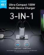 Anker Prime Ultra Fast Charger 100W 3 Ports GaN | Silver