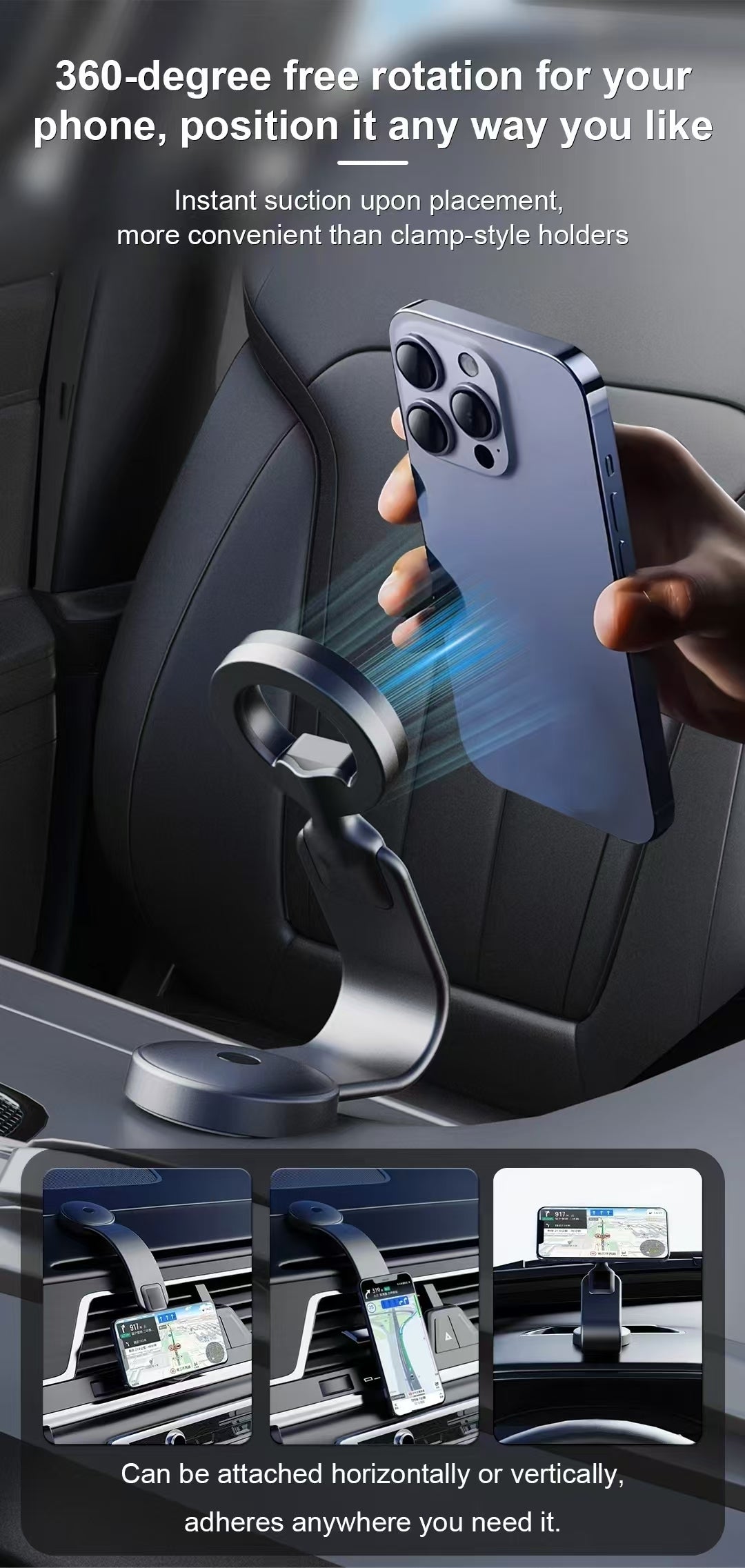 حامل سيارة للهاتف من أسلي جلوبال بحلقة مغناطيسية مع قاعدة دائرية دوارة وقوة مغناطيسية قوية