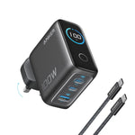 شاحن Anker GaN بقوة 100 واط مع شحن سريع PD وثلاثة منافذ USB-C | رمادي
