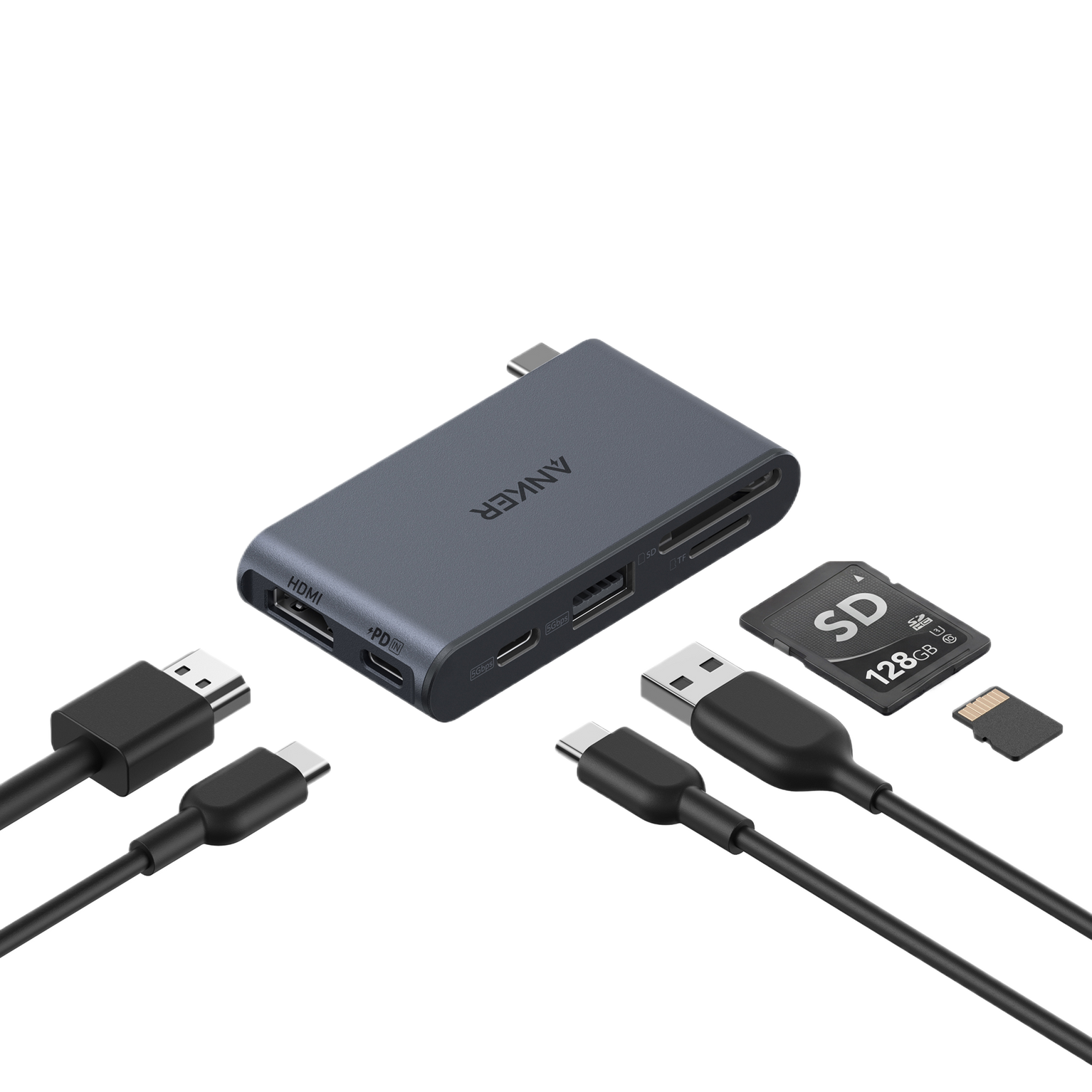 محول أنكر نانو USB-C متعدد المنافذ 6 في 1 - 5Gbps | أسود