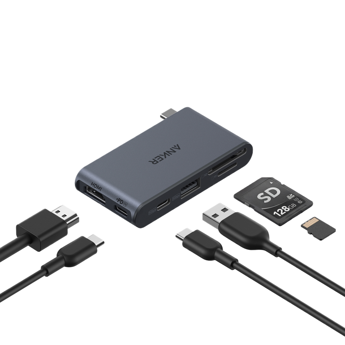 محول أنكر نانو USB-C متعدد المنافذ 6 في 1 - 5Gbps | أسود