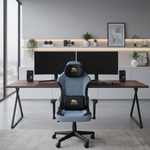 كرسي الألعاب مع مسند رأس مصبوب للأعلى والأسفل - إصدار قماش من Black Bull | أسود/أزرق