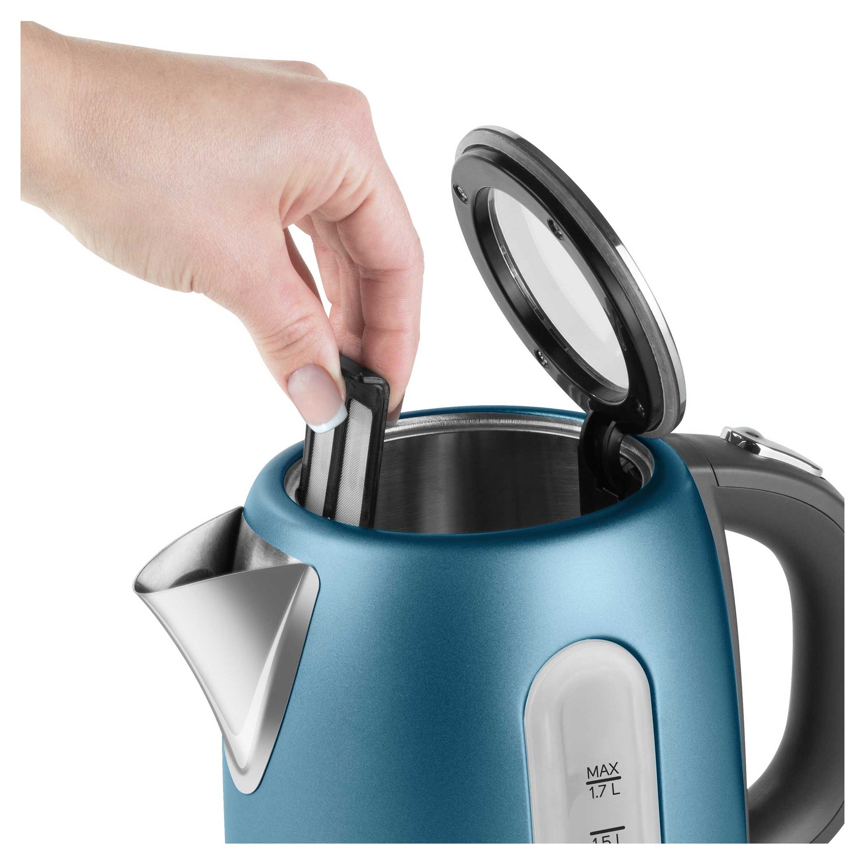Sencor 1.7L Stainless Steel Electric Kettle with Lid Safety Lock | Blue