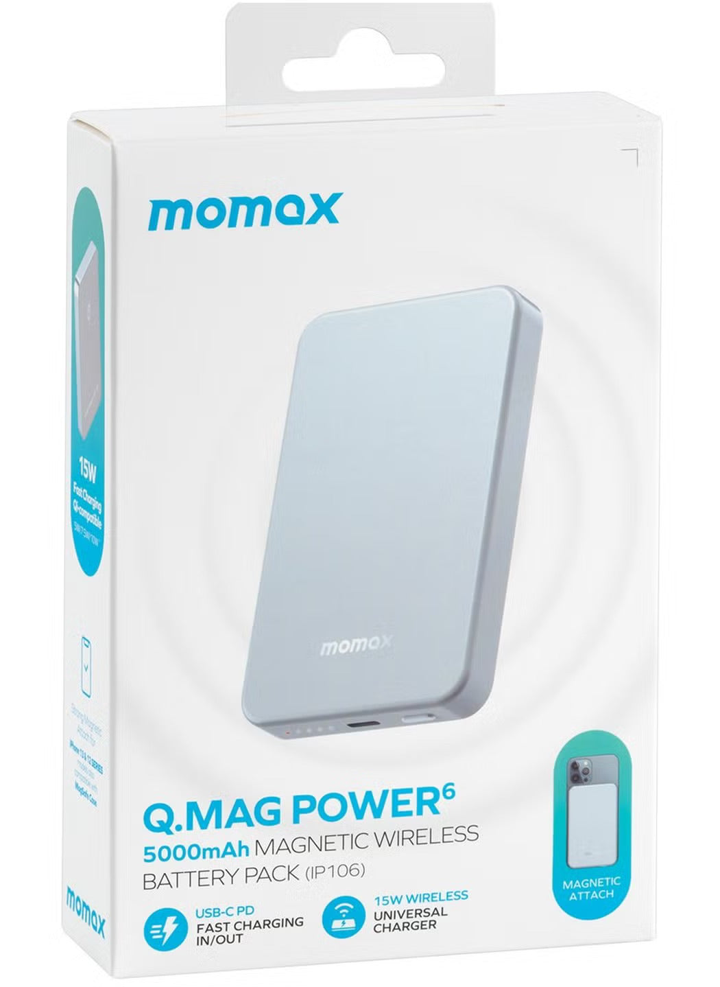 Momax Q.Mag Power 6 5000mAh Magnetic Wireless Battery Pack compatible with Magsafe - Blue